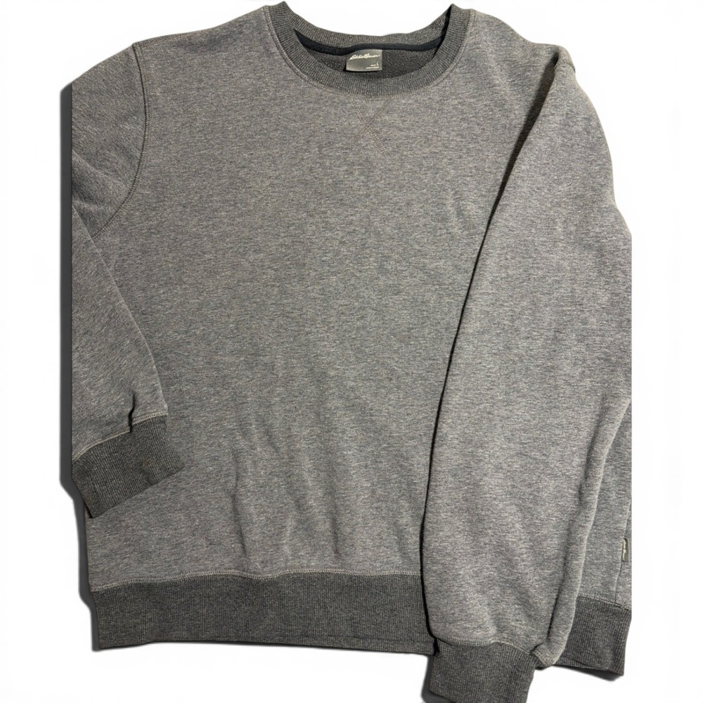 Eddie Bauer Mens Gray Crewneck Sweatshirt Fleece Lined Ribbed Trim Large - Picture 1 of 11